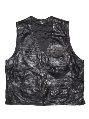 Vintage Men Black Leather Waistcoat Size XXXL