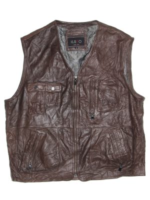 Vintage Men Brown Leather Waistcoat Size XXL