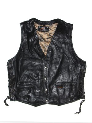 Vintage Men Black Leather Waistcoat Size M