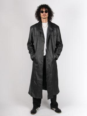 The Matrix Collection Vintage Men Long Leather Jacket Size L