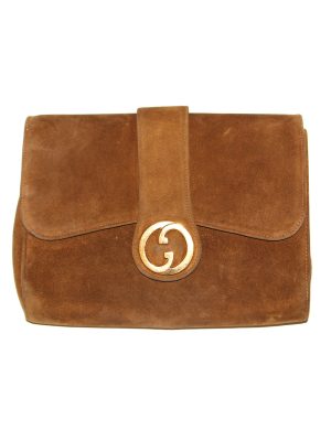 Vintage Gucci Bag Brown Suede 1973 Gold Hardware Handbag