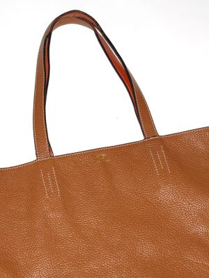 Hermes Double Sens Leather Tote Orange and Brown