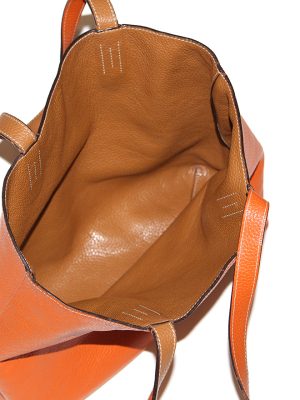 Hermes Double Sens Leather Tote Orange and Brown
