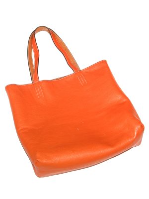 Hermes Double Sens Leather Tote Orange and Brown