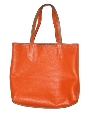 Hermes Double Sens Leather Tote Orange and Brown