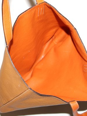 Hermes Double Sens Leather Tote Orange and Brown