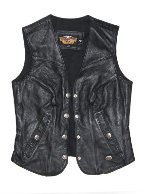 Harley Davidson Vintage Waistcoat Leather Black Men Made in USA Size XS