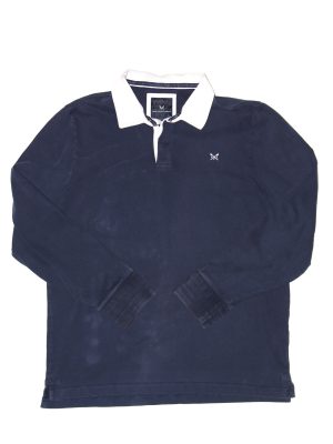 Crew 100% Cotton Men Navy Retro Rugby Long Sleeve Vintage Size XXL