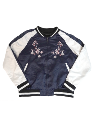 Vintage Y2K Reversible Embroidered Floral Design Bomber Jacket Size Large