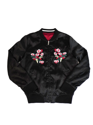 Vintage Y2K Reversible Embroidered Peacock Design Bomber Jacket Size Large