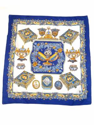 Vintage Lauka Kent Jewelry Box Print Blue Luxurious Scarf 29in x 29in