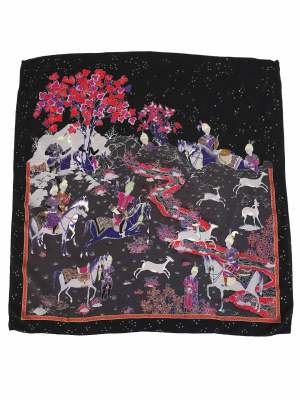 Vintage Story Print Large Silk Scarf 32in x 32in