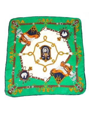 Vintage Y2K Equestrian & Saddle Pattern Scarf 29.5in x 29.5in