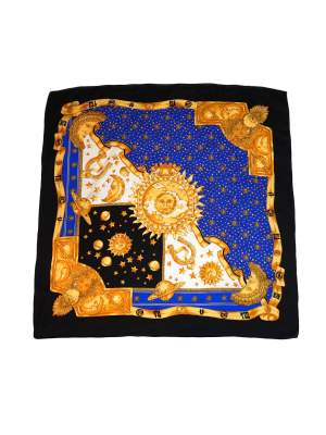 Vintage Loris Azzaro Astrology Moon & Sun Pattern Scarf 34in x 34in