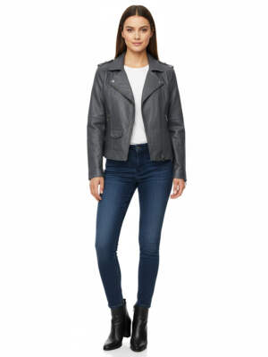 Vintage Y2K Leather Jacket Black Charcoal Women's Size M UK 14