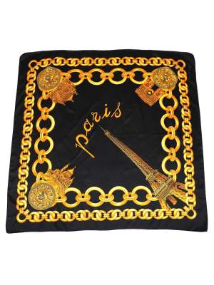 Vintage Nicole De Beauvoir Paris Gold Chains Eiffel Tower Scarf 33.5in x 34.5in