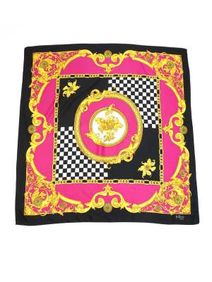 Vintage Patricia Paris Pink Navy Yellow Baroque Square Scarf 33in x 33in