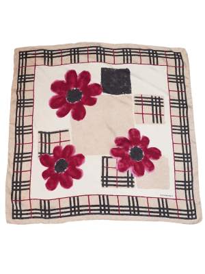 Vintage Burberry Flower Pattern Scarf 33in x 34in