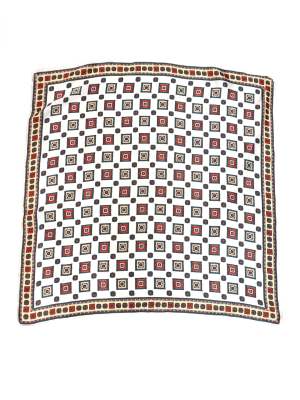 Vintage Intricate Square & Dots Pattern Scarf 25in x 25in