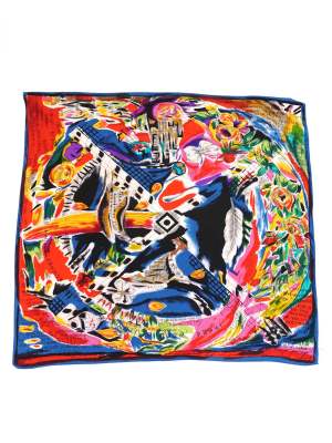 Vintage Abstract German Painting Silk Scarf 31in x 34in