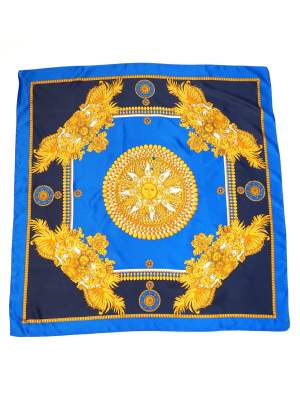 Vintage Baroque Royal Sun Pattern Blue Scarf 34in x 34in