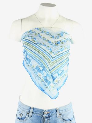 Boho Festival Floral Scarf Square Vintage Summer 80s Retro Blue