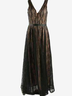 Embroidered Maxi Dress Vintage V Neck Wedding Luxury 90s Black Size M