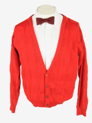 Knit Cardigan Vintage V Neck Sweater Soft Button Up 90s Red Size M