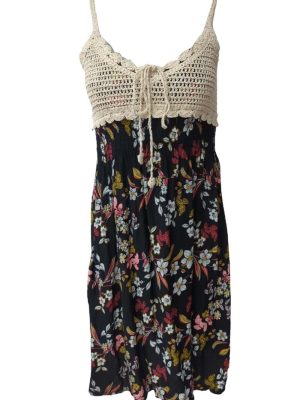 Midi Crochet Dress Floral Print Slip Dress  Airisa Size M/L