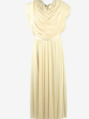 Plain Maxi Dress Vintage Puff Sleeve Belted Elegant 90s Beige Size 16