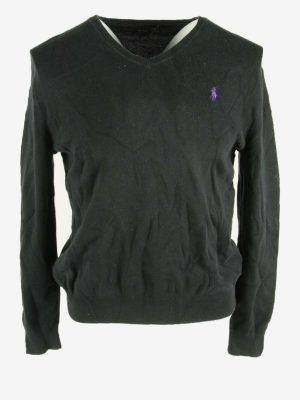 Polo Ralph Lauren Plain Vintage Sweater V Neck Jumper Black Size M