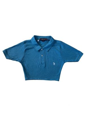 US Polo Crop Top Reworked Upcycled Vintage Shirt Blue S