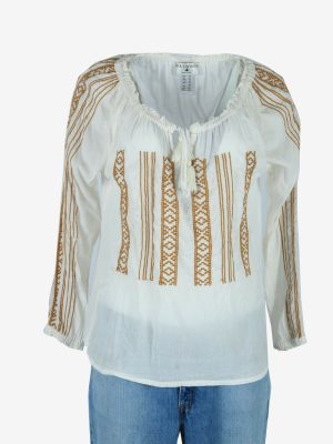Vintage Boho Embroidered Blouse Hippie Gypsy 90s Retro White Size XL