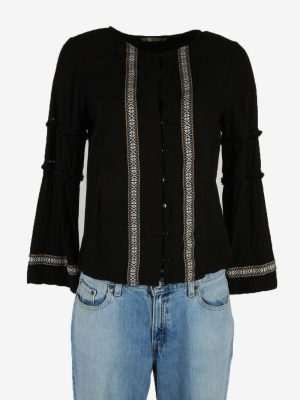 Vintage Embroidered Hippie Gypsy Blouse Tunic Top Kaftan Black S