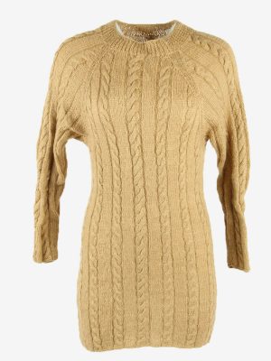 Vintage Jumper Dress Cable Knit Crew Neck Long Sleeve 90s Beige Size S