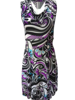 A-Line Dress Paisley Sleeveless Midi Cowl Neck Size S/M