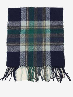 Check Tartan Scarf Vintage Soft Tassel Plaid Warm 90s Retro Navy