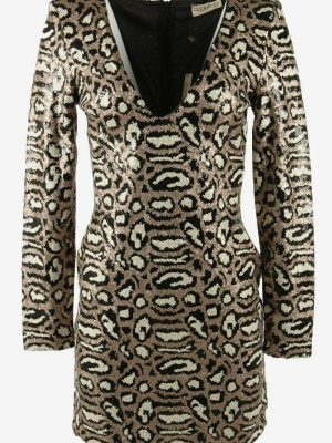 Club London Sequin Leopard Print Mini Dress Long Sleeve Black UK 8