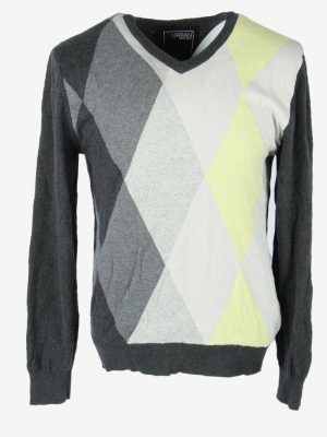 Vintage Urban Heritage Diamond V Neck Jumper Golf 90s Grey M