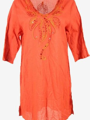 Donna IO Midi Summer Dress Vintage 3/4 Sleeve 90s Red XXL