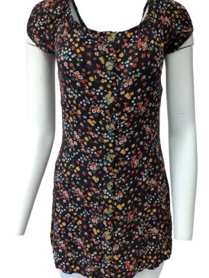 Flippy Mini Dress Button Up 90s Grunge Daisy Print Tunic Size S