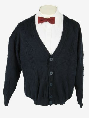 Knit Button Up Cardigan Vintage Chunky 90s Navy L