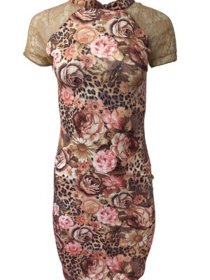 Lady Bodycon Lace Dress Slim Short Sleeve Fairy Floral Fruscio S