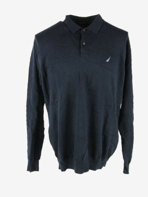 Nautica Jumper Collared Vintage Long Sleeve Button Retro Navy Size XL
