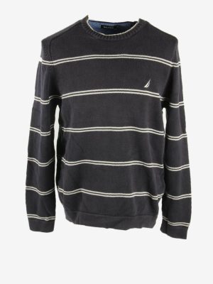 Nautica Jumper Crew Neck Vintage Striped Retro 90s Navy Size L