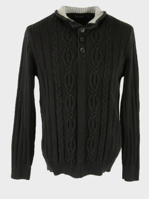 Nautica Vintage Jumper Long Sleeve Collared Winter Warm Black Size M