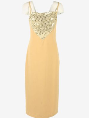 Sequin Maxi Dress Vintage Scoop Neck Party Night Elegant Beige Size M