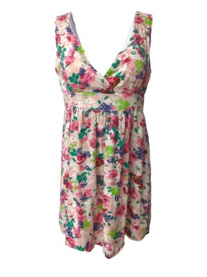 Spring Summer Cotton Dress Cross Over V-Neck Floral Sleeveless Size L