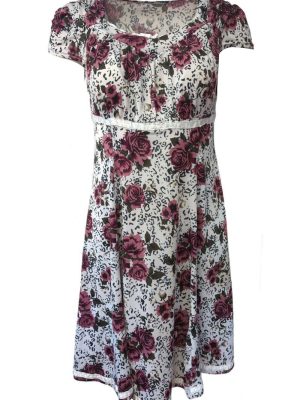 Vintage Floral Print Dress Short Sleeve Summer Day Dresses One Size