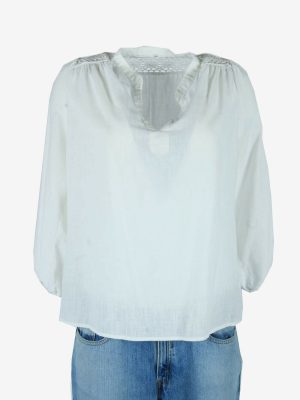 Vintage Hippie Gypsy Embroidered Blouse Indian Top Kaftan White Size L